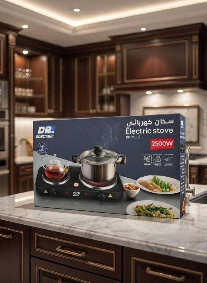 دكتور إلكتريك موقد كهربائي مزدوج 2500 واط، سخان كهربائي بلوحين، أسود، موديل 46×26×6.5 سم موديل DR.25002 - Image 4